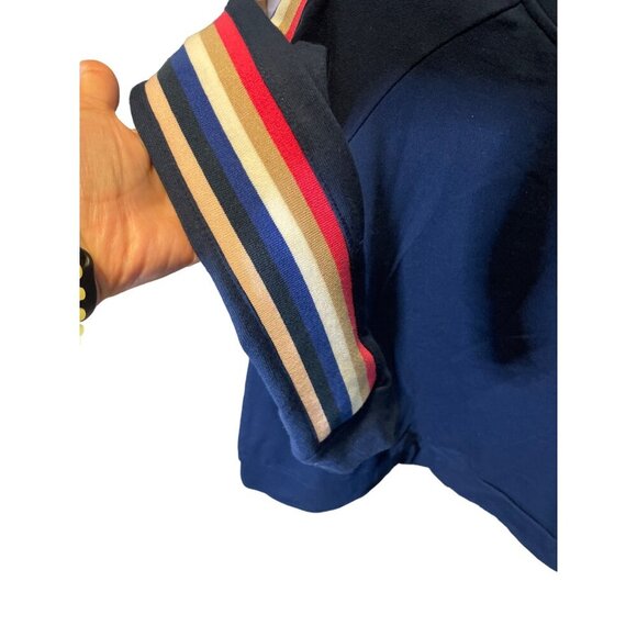 Time and Tru NWT Navy Blue Crew Neck Pullover Sz M Track Stripes Top - Picture 4 of 8